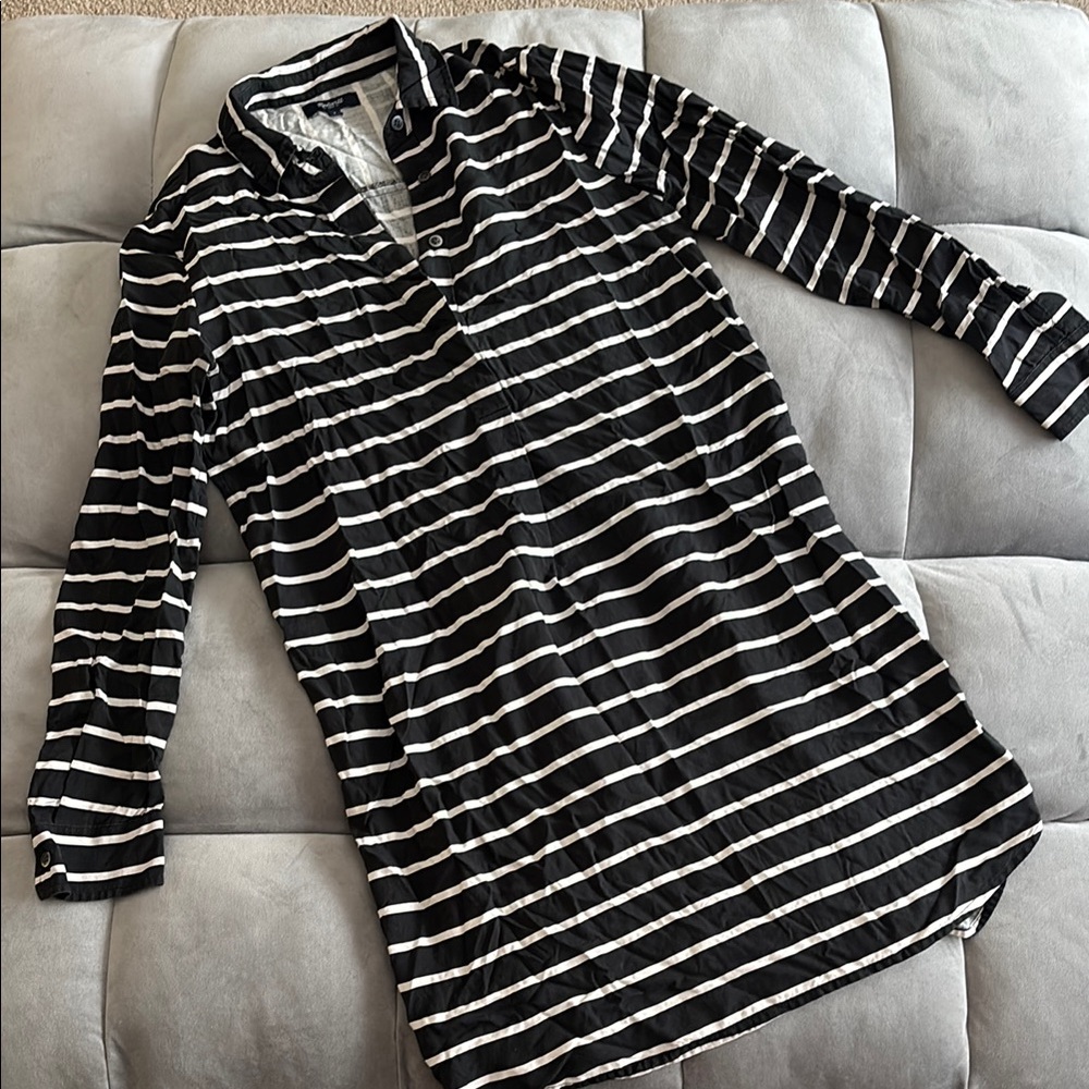 “Madewell”: Black and White Striped Shirt dress